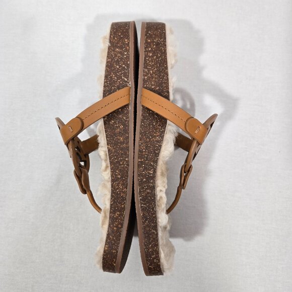 TORY BURCH Caramel MILLER CLOUD Shearling Leather Thong Slip-On Sandal Size 9.5M - Picture 8 of 17